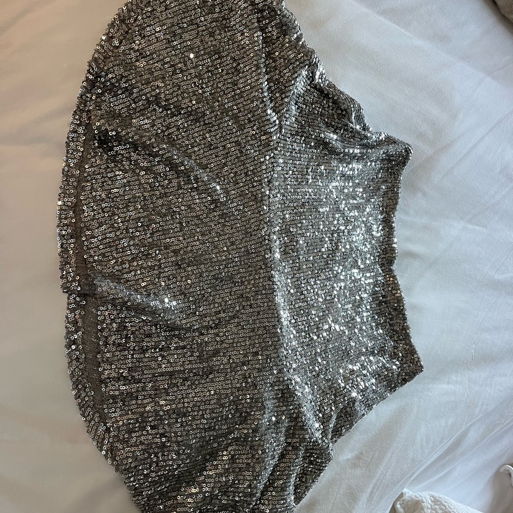 Free People Shimmering Silver Skater Skirt